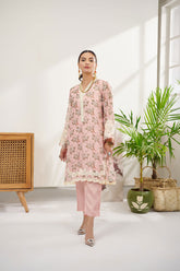 DC-0384 PINK 2PCS  EMBROIDERED KURTA WITH TROUSER